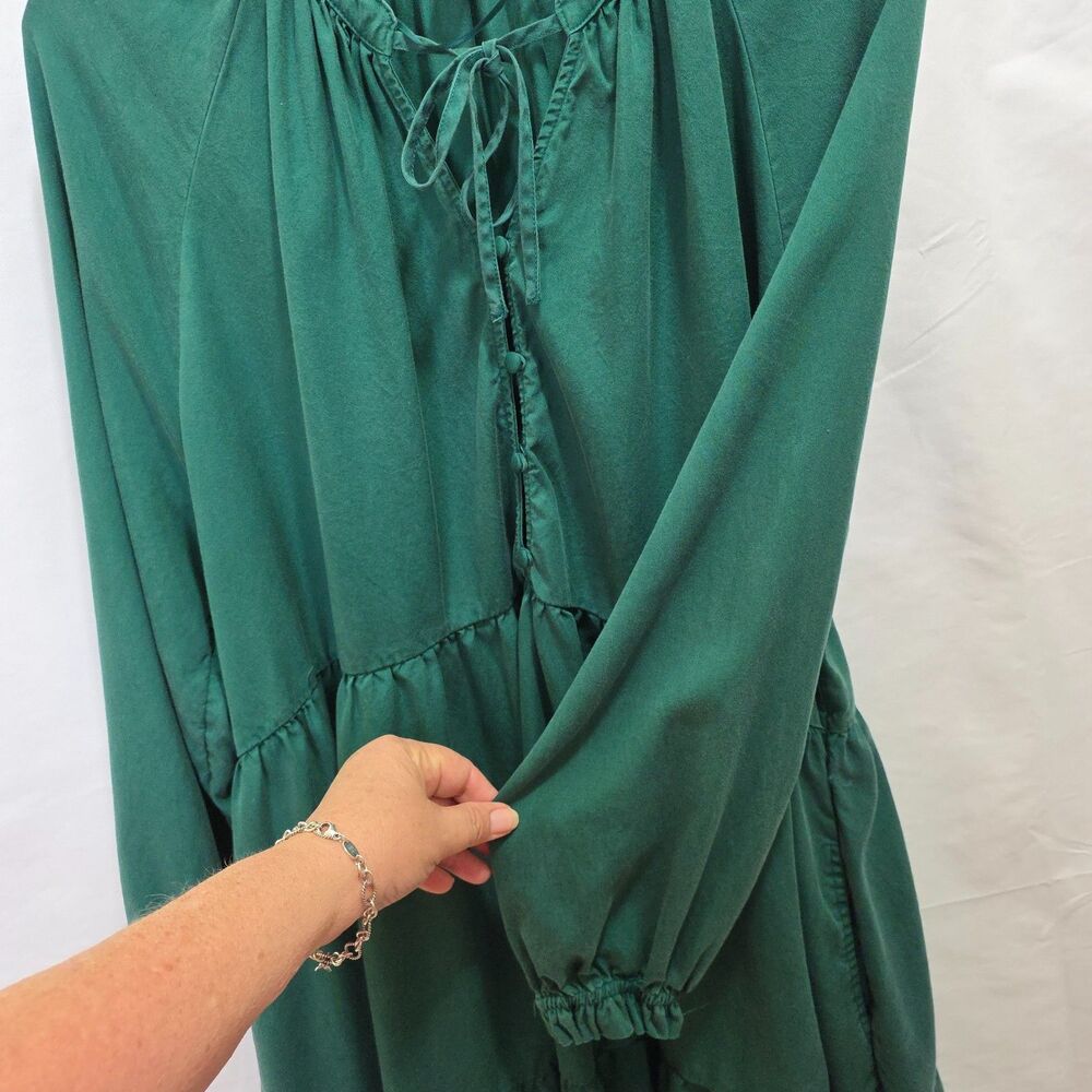Terra & Sky Dress Womens Plus Sz 1X  Kelly Green Tiered Boho Cottagecore Prairie - Picture 5 of 12
